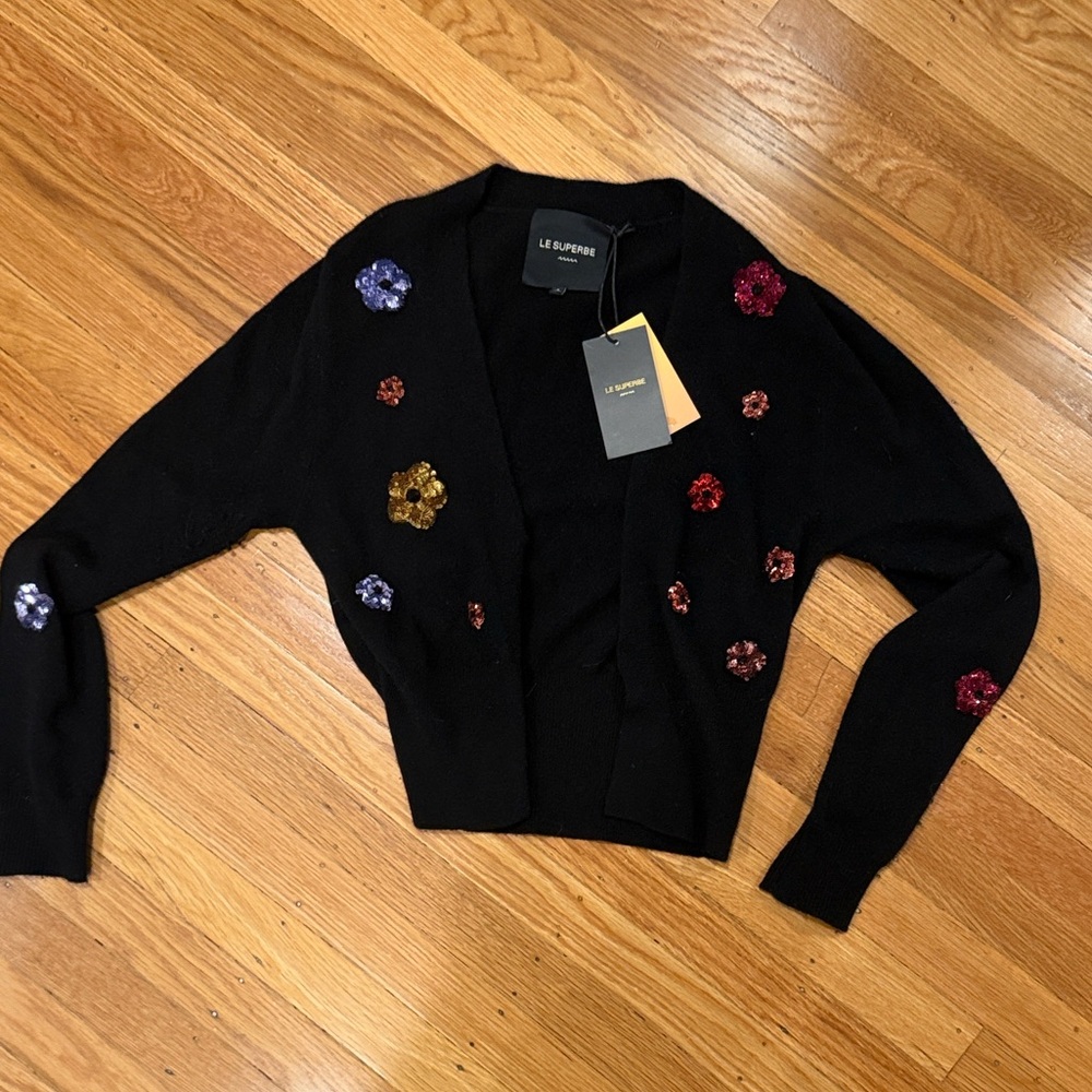 Le Superbe Cashmere Floral Embellished Cardigan